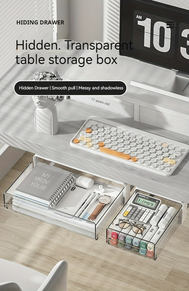 Plastic Hidden Under Desk Storage Drawer Box Slide Out Under - Temu