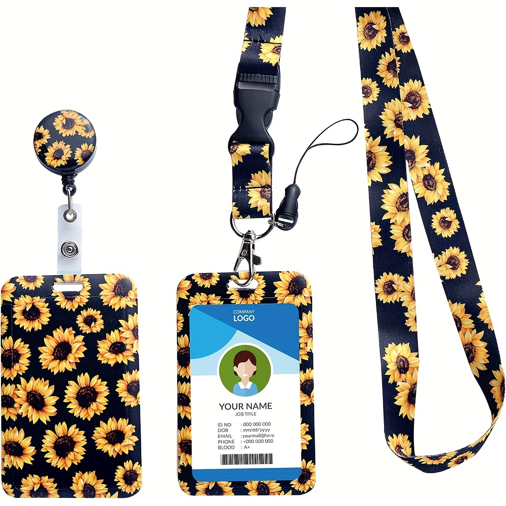 Cute Sunflower Id Badge Holder Retractable Lanyard Sturdy - Temu