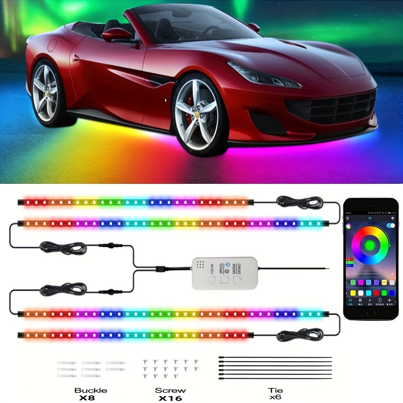 1 Set 4/6/8 In 1 Rgb Led Rock Lights Bluetooth Compatibile App Control  Music Sync Car Chassis Light Undergolw Waterproof Neon Lights, Checkout  Online Rapido E Sicuro