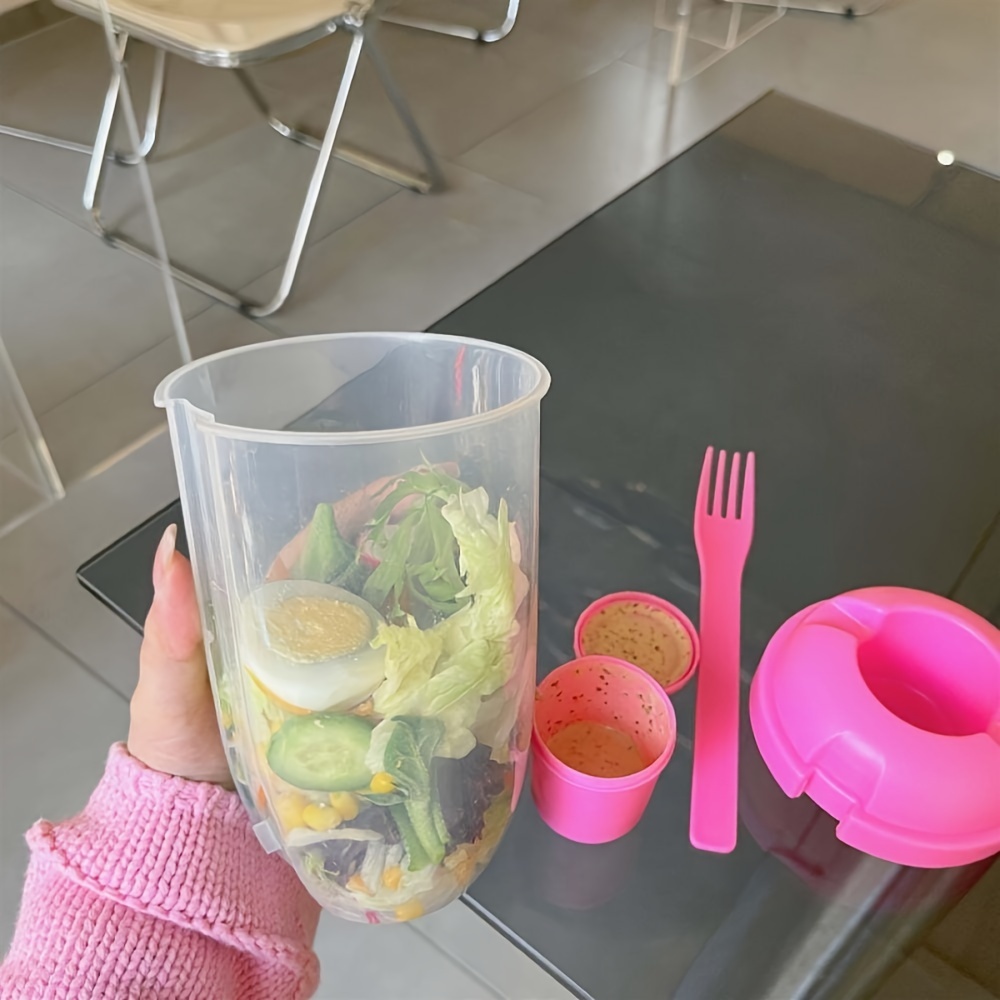 1pc, Salad Cup, Salad Meal Shaker Cup, Plastic Healthy Salad Container  Fork, Salad Dressing Holder, Salad Cup For Picnic Lunch Breakfast, Kitchen  Stuff, Kitchen Gadgets, Back To School Supplies 1000ml/33.8oz,Portable Salad  Cup