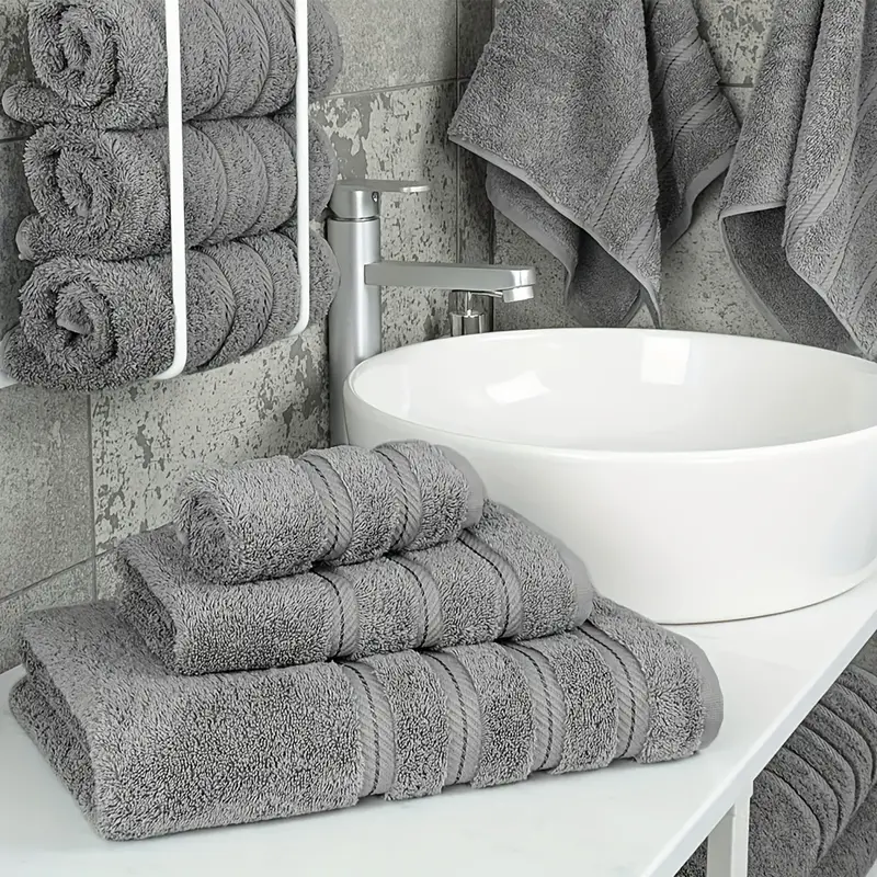 Solid Color Towel Set, 1/ 2 Bath Towels & 1/2 Hand Towels & 1/2
