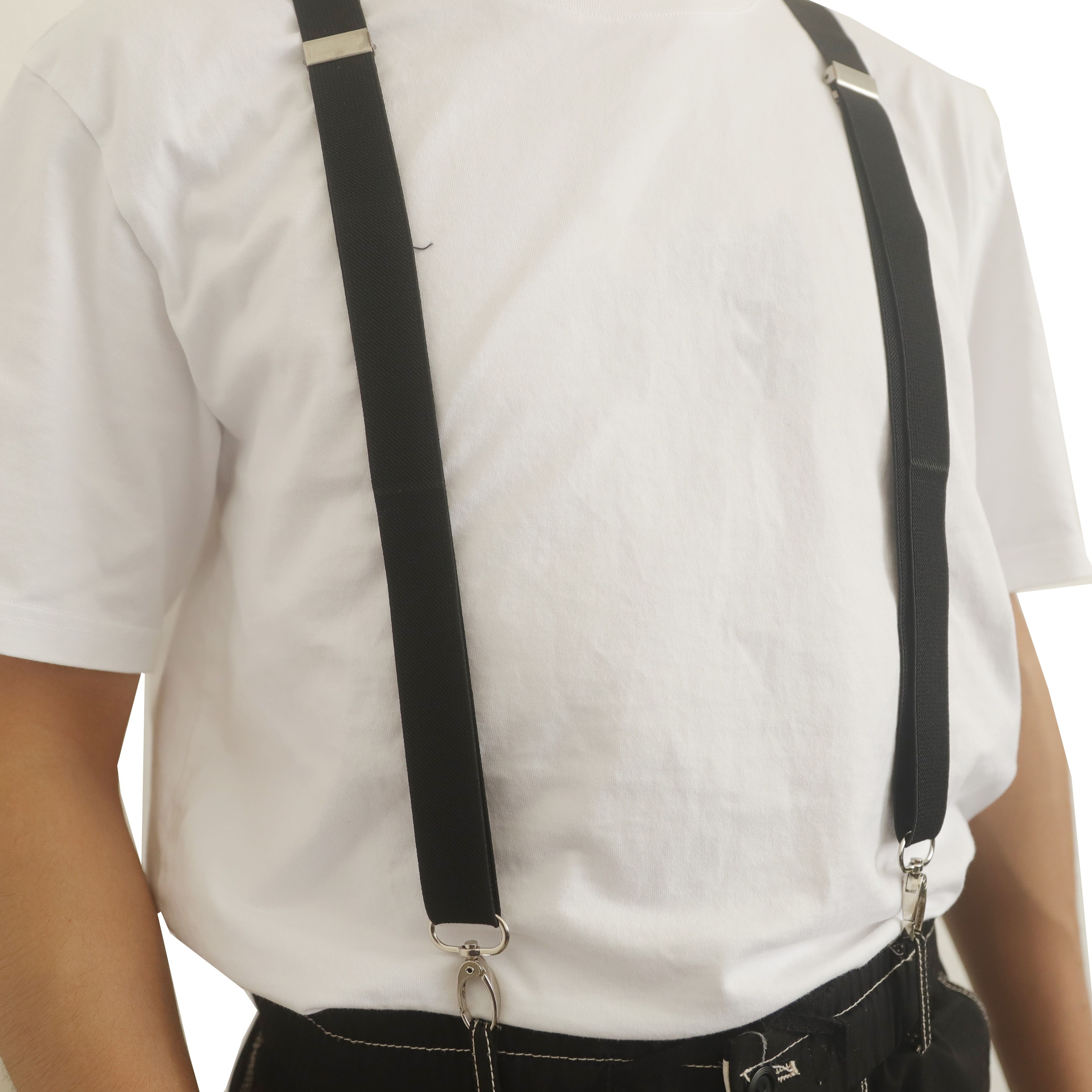 Men's Black Suspenders Belt With Leather Polyester Elastic - Temu