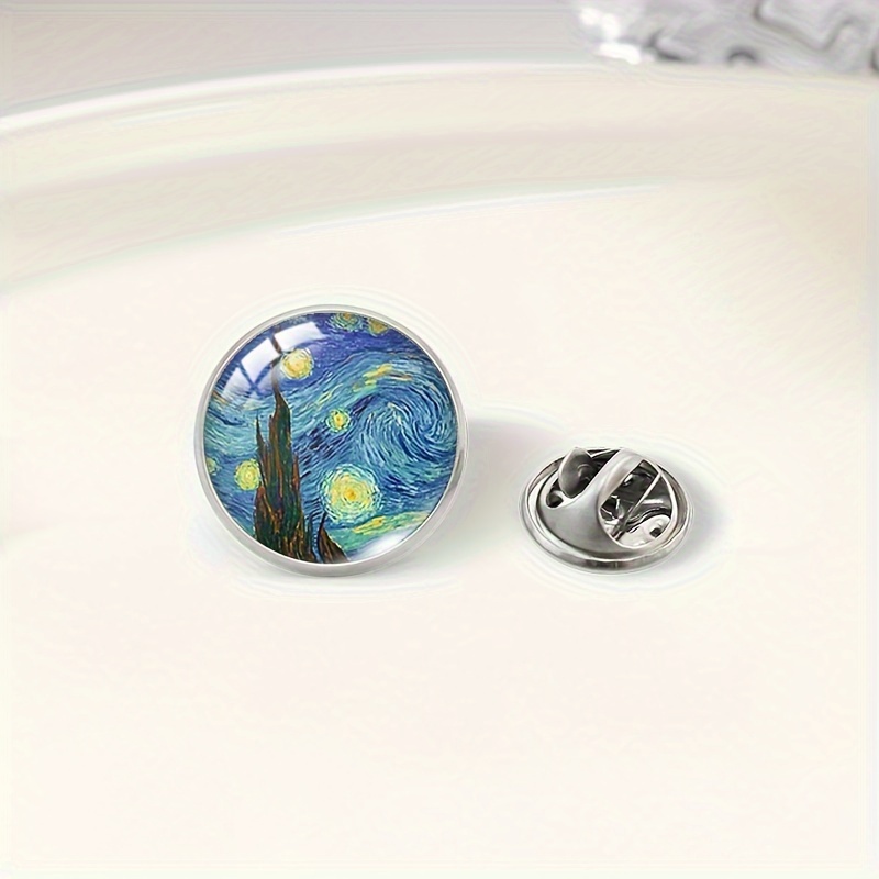 TEMU Alfiler de solapa de pintura al óleo clásica de de Estrellada de Van , regalo de joyería para hombres