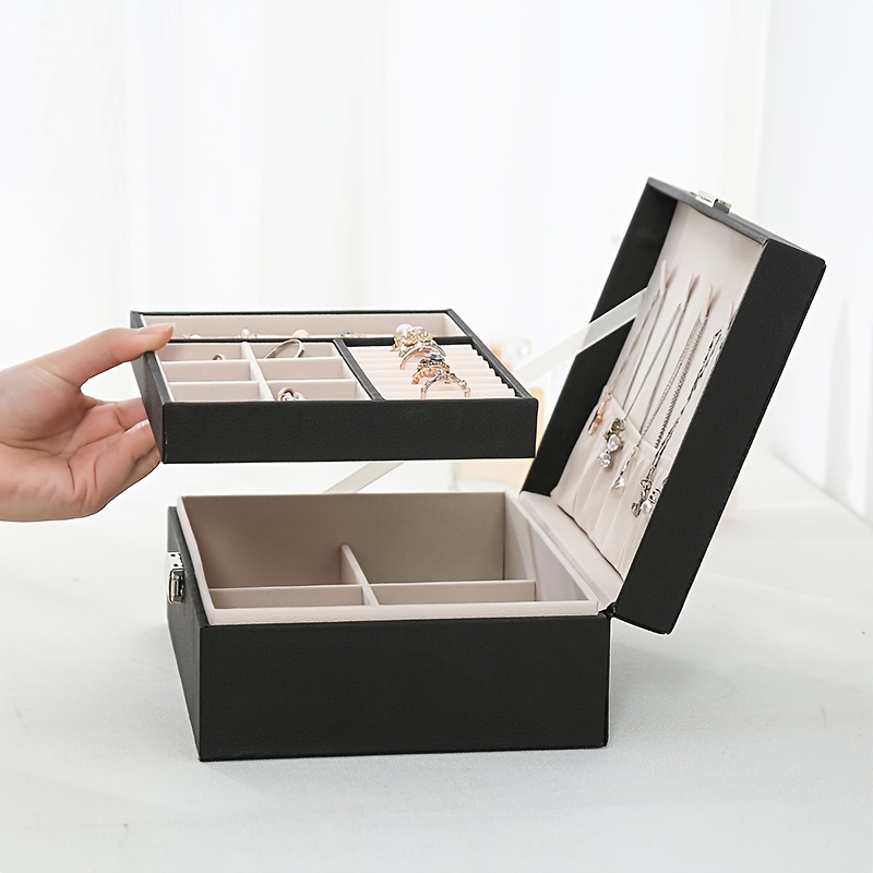 BEWISHOME Jewelry Box Organizer with 4 Watch Case Removable Tray Jewelry Display