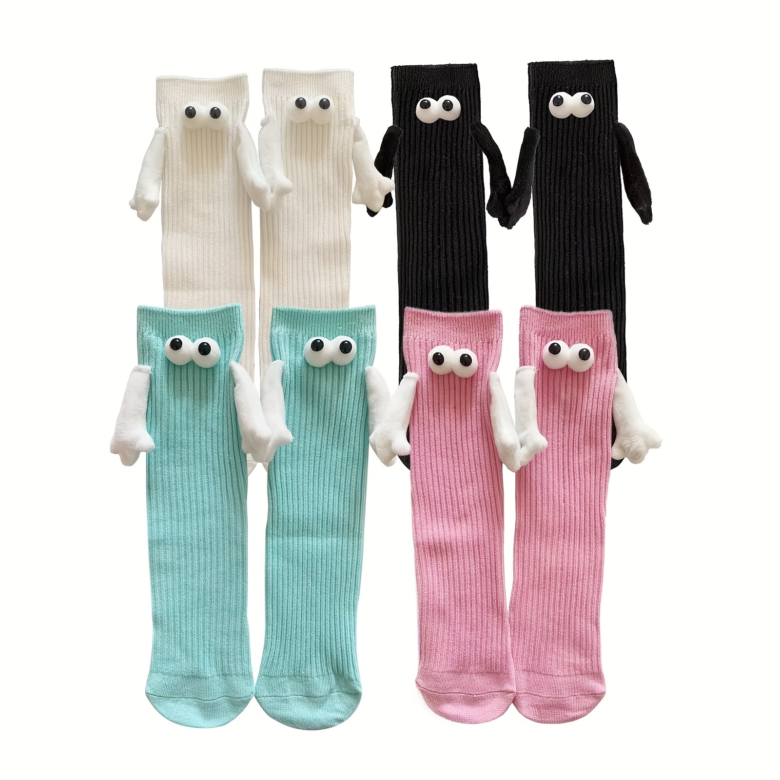 

4 Pairs Trendy Cute Hands Holding Doll Socks, Solid Color Soft Comfortable Socks, Christmas Gift