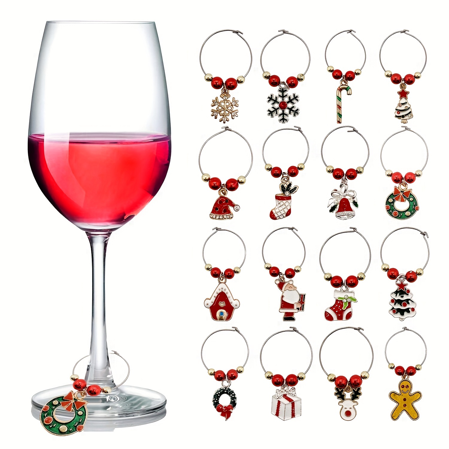 6PCS Christmas Wine Glass Charms Assorted Enamel Charm Pendant