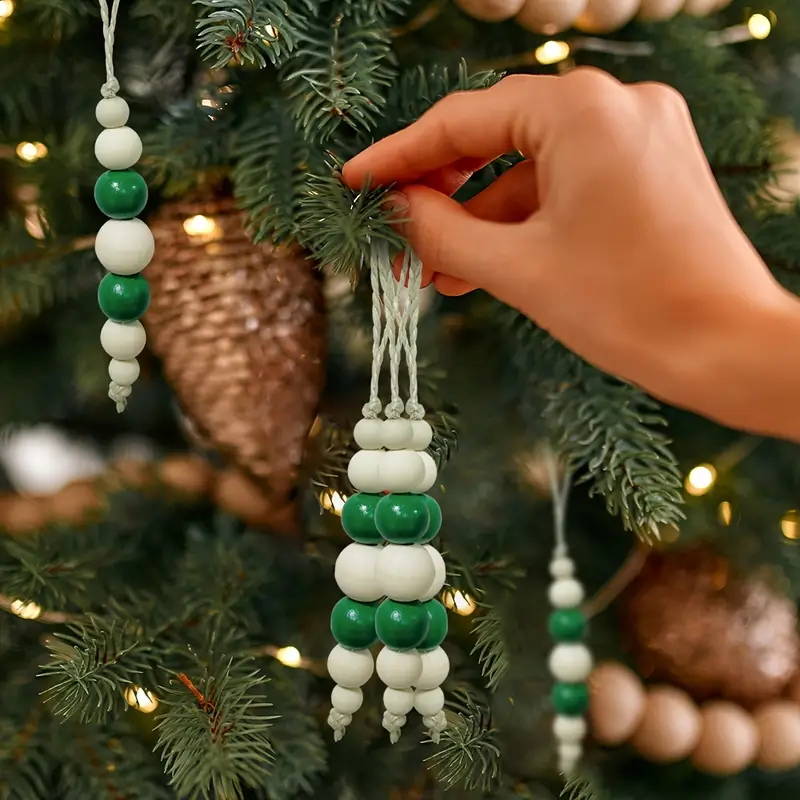 Christmas Tree Ornaments Made Of Wooden Beads Christmas - Temu