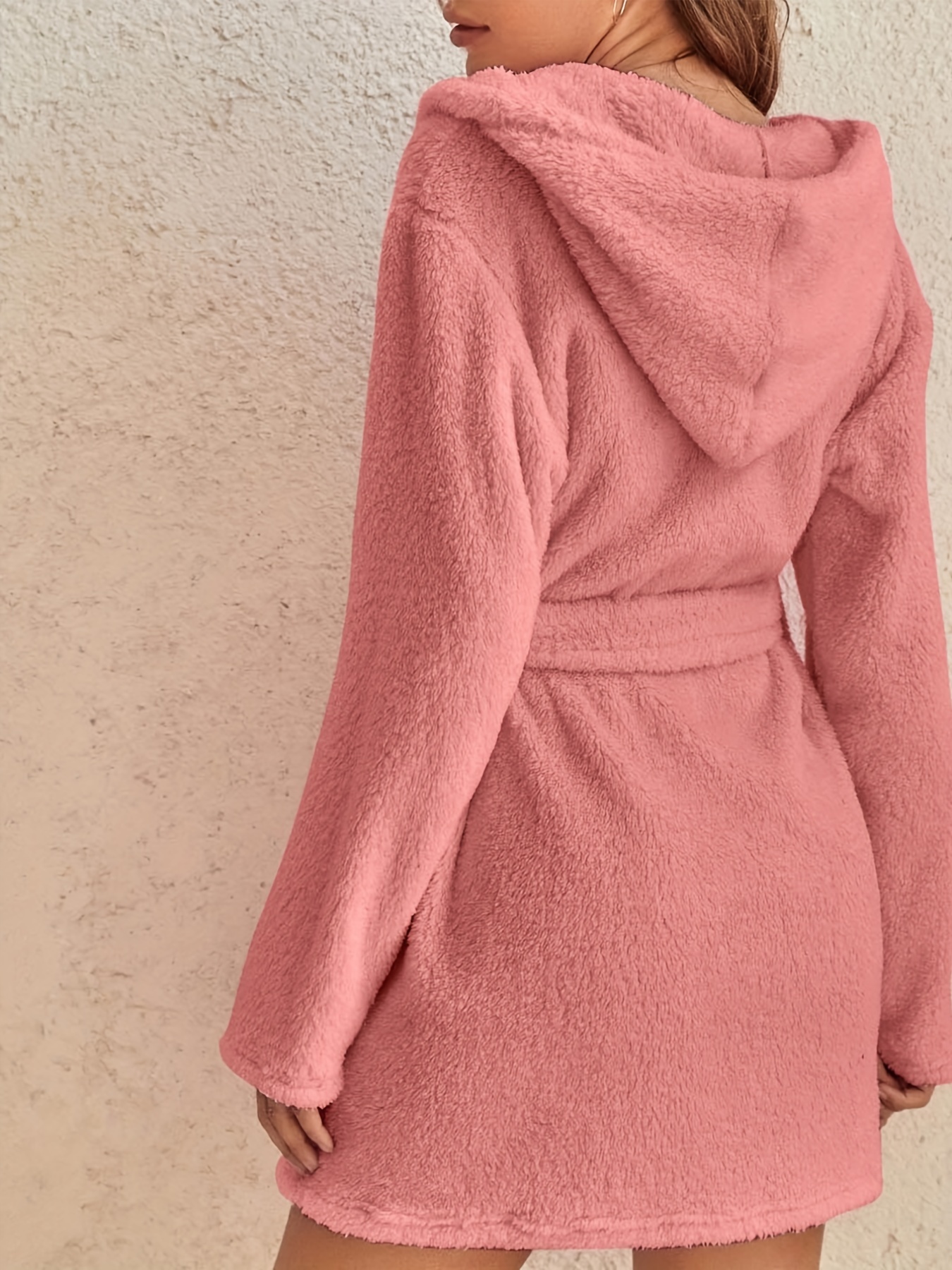 Plush Long Sleeve Hooded Bathrobe