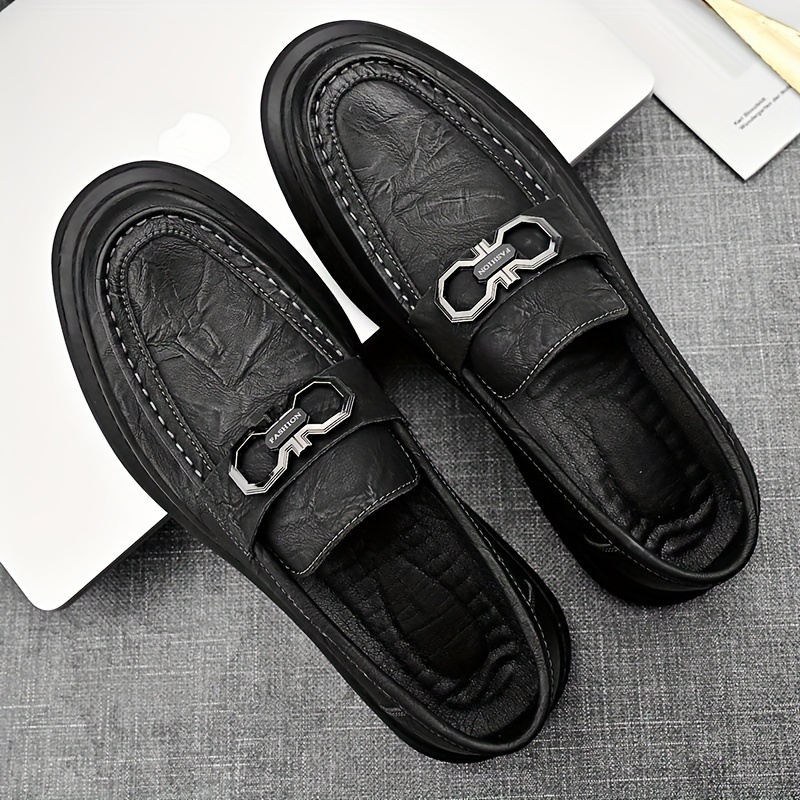 Men's Loafer Shoes With Metallic Decor, Comfy Non-slip Slip On