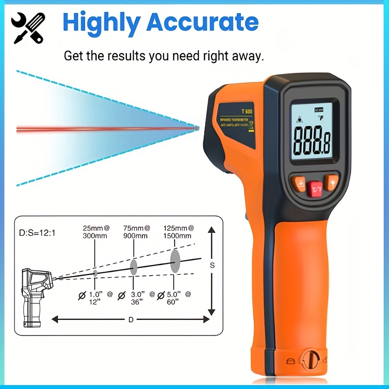 1 Pcs Infrared Thermometer Gun, Handheld Heat Temperature Gun For Cooking  Tester, Pizza Oven, Grill & Engine - Laser Surface Temp Reader -58F To  1112F - NOT For Humans