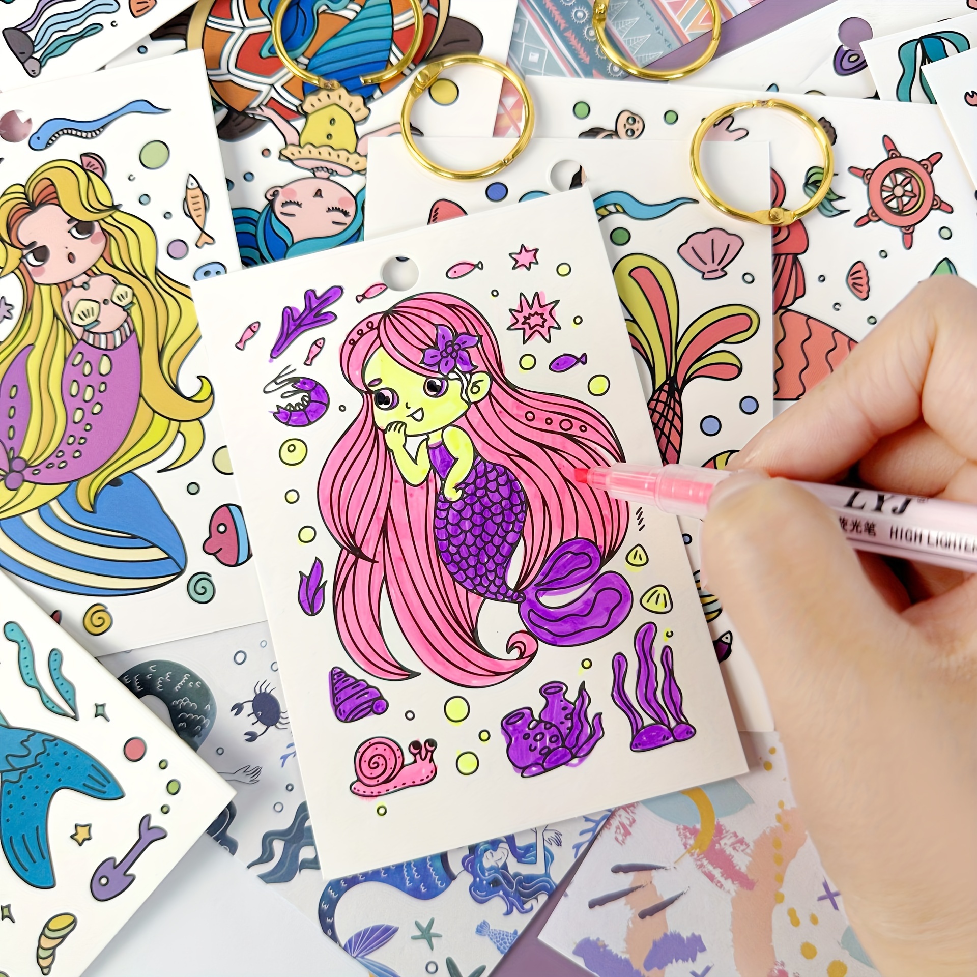 

20pcs, Graffiti Coloring Card Mermaid Theme Coloring Card Graffiti Coloring Book Card Birthday Gift Holiday Supplies School Supplies