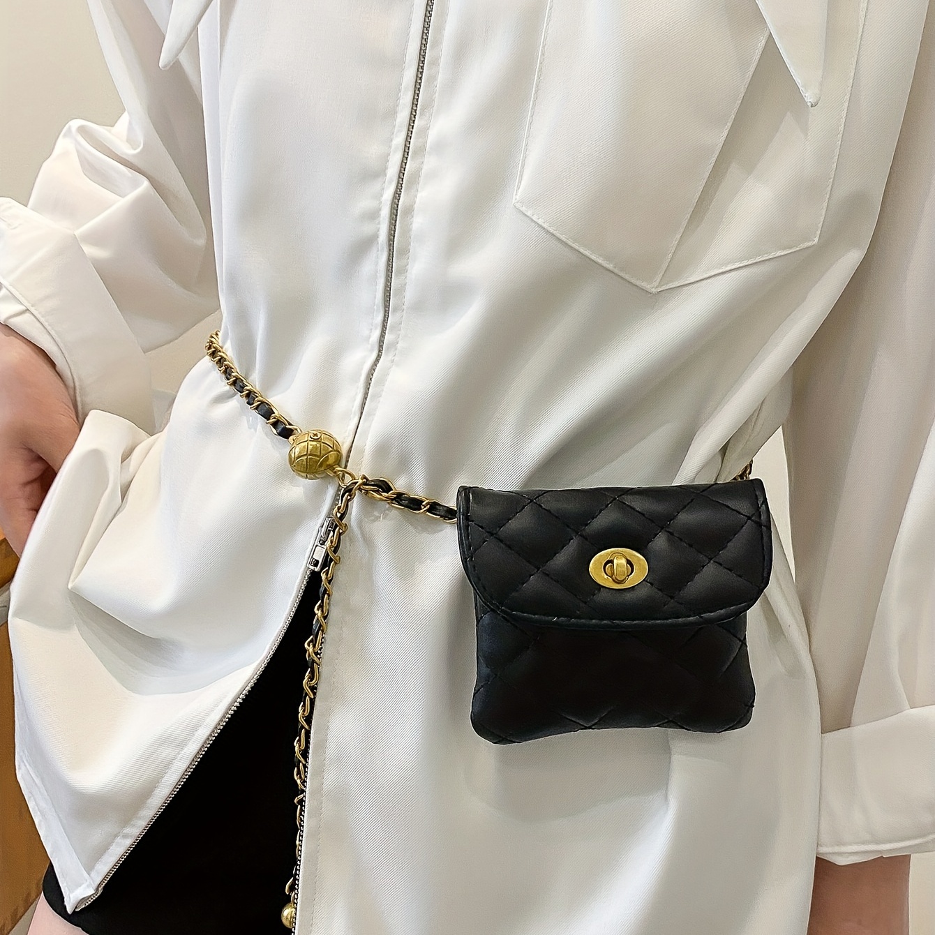 Quilted Chain Crossbody Bag PU Leather Shoulder Bag