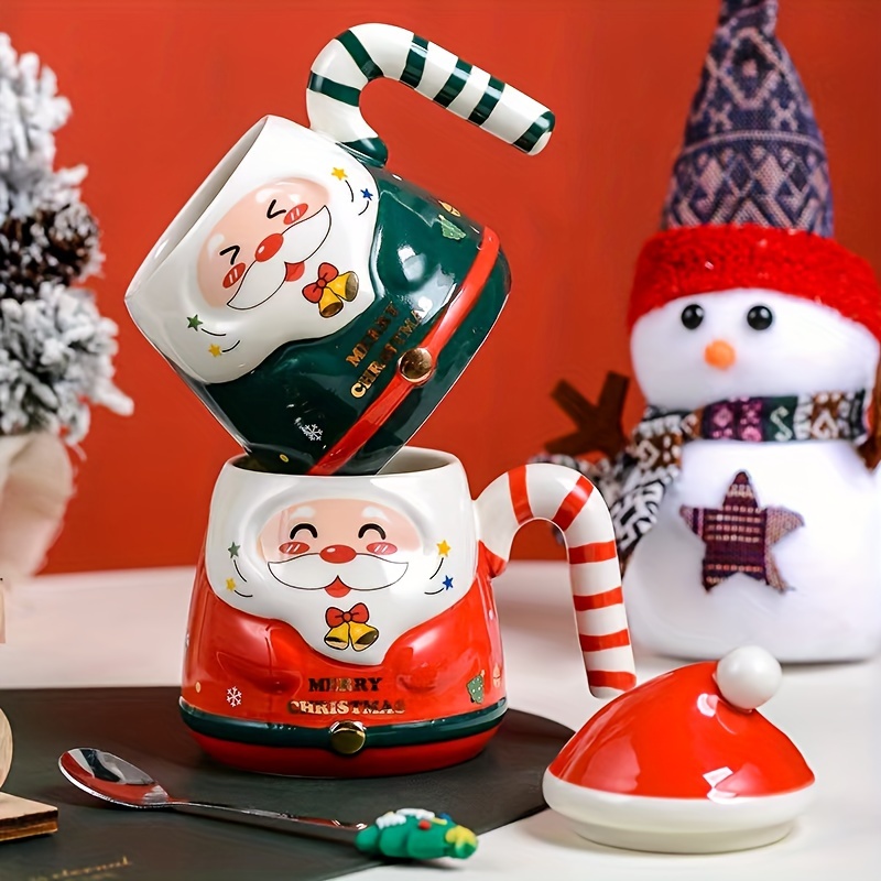 Cartoon Santa Claus Coffee Mug With Lid And Stirrer, Ceramic