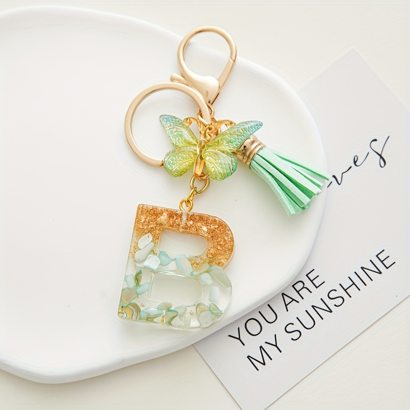 Sequins Alphabet Keychain Cute Color Block Resin Key Chain - Temu