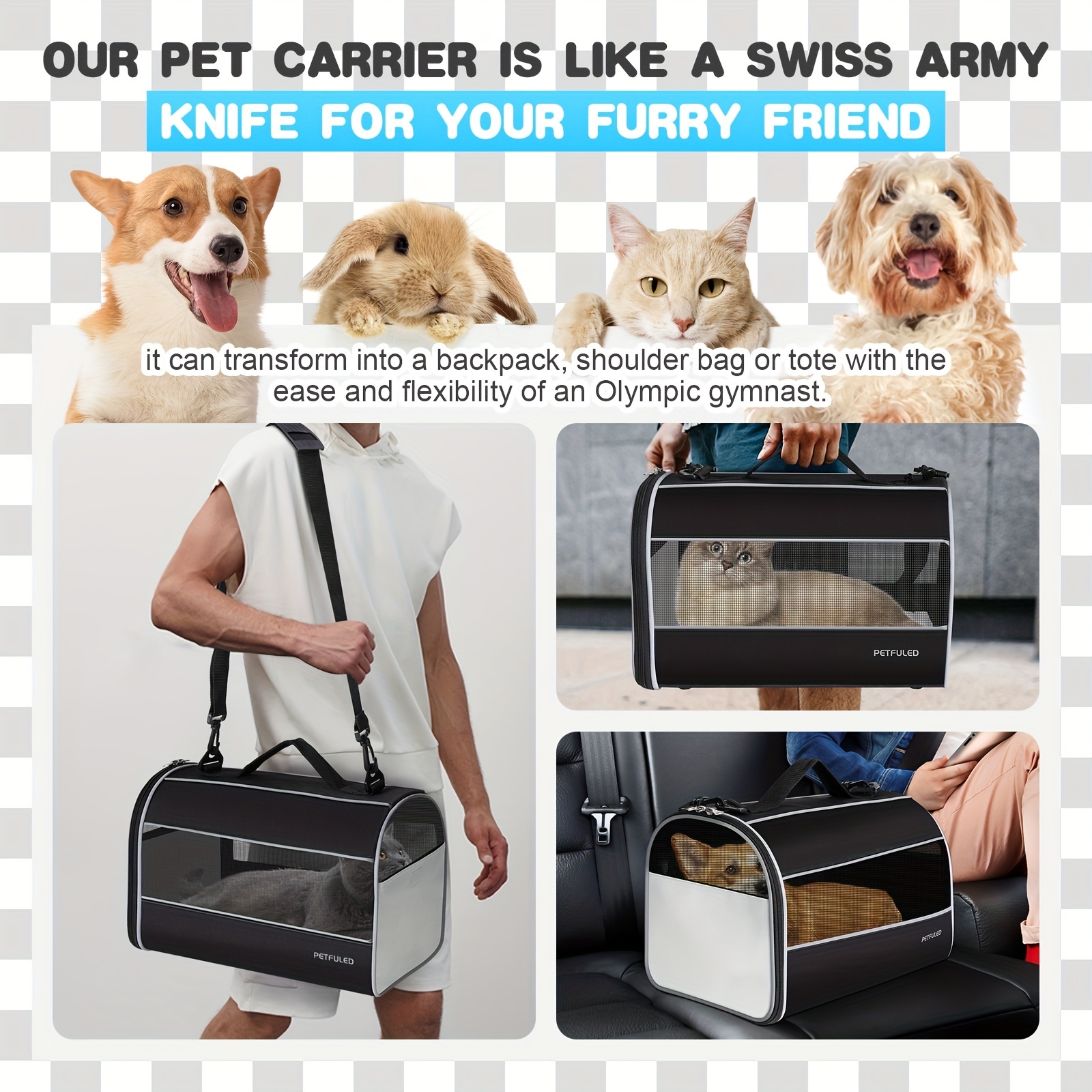 Cat Carrier TSA Airline Approved Pet Carrier Cat Carrier Bag with Big Space for Small Medium Cats Small Dog Carrier with 5 Mesh Windows, 4 Open