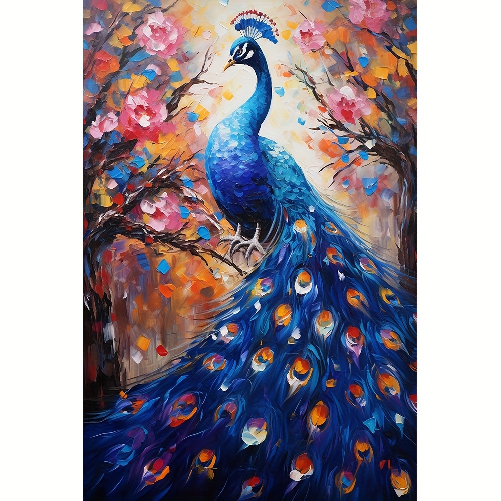 

1pc Large Size 40x60cm/15.7x23.6in Frameless Diy 5d Diamond Painting Peacock With Flowers, Full Artificial Diamond Painting, Diamond Art Embroidery Kits, Handmade Home Office Wall Decor
