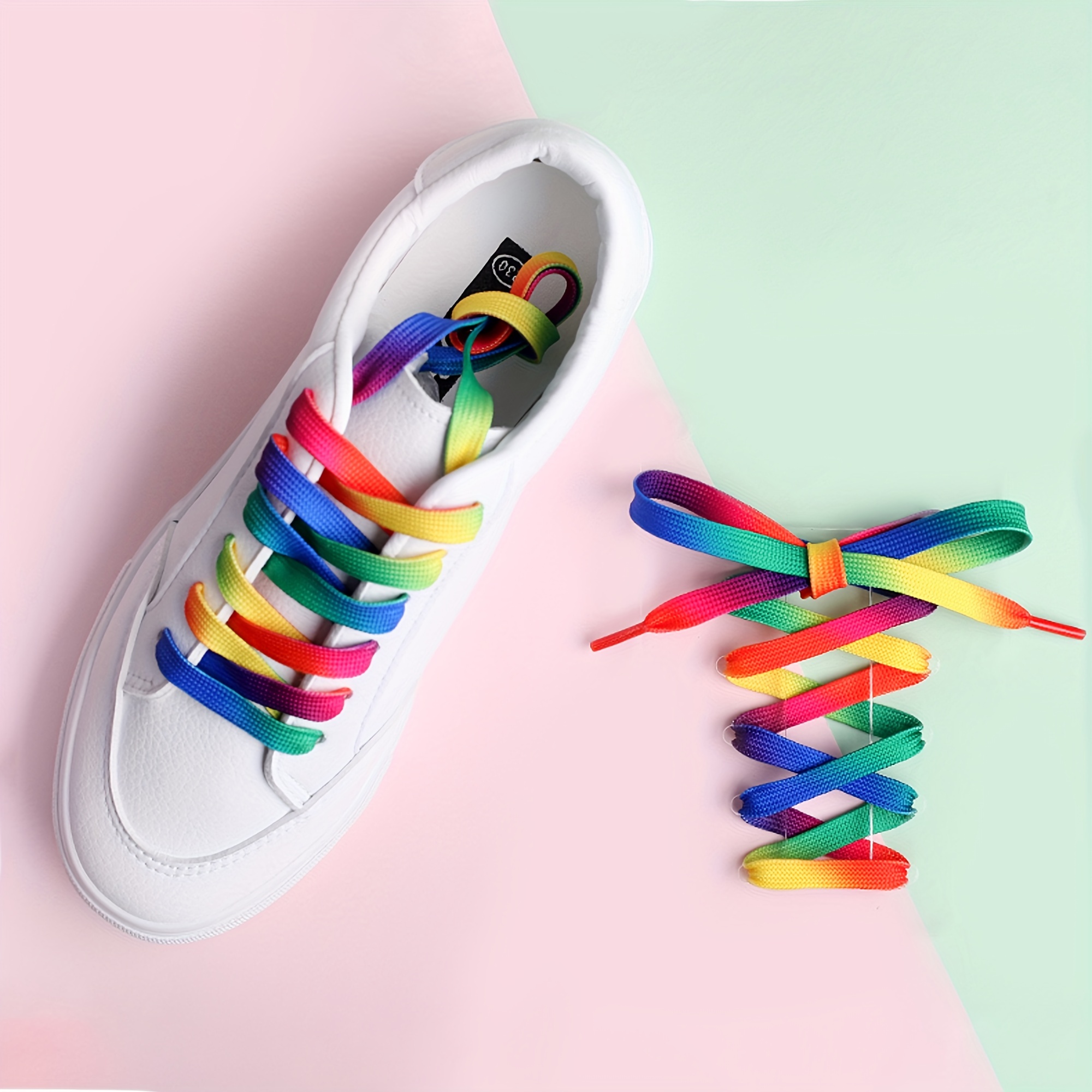 Cordones coloridos para zapatillas de deporte, cordones planos con  estampado degradado de arcoíris, color cromático, 110CM