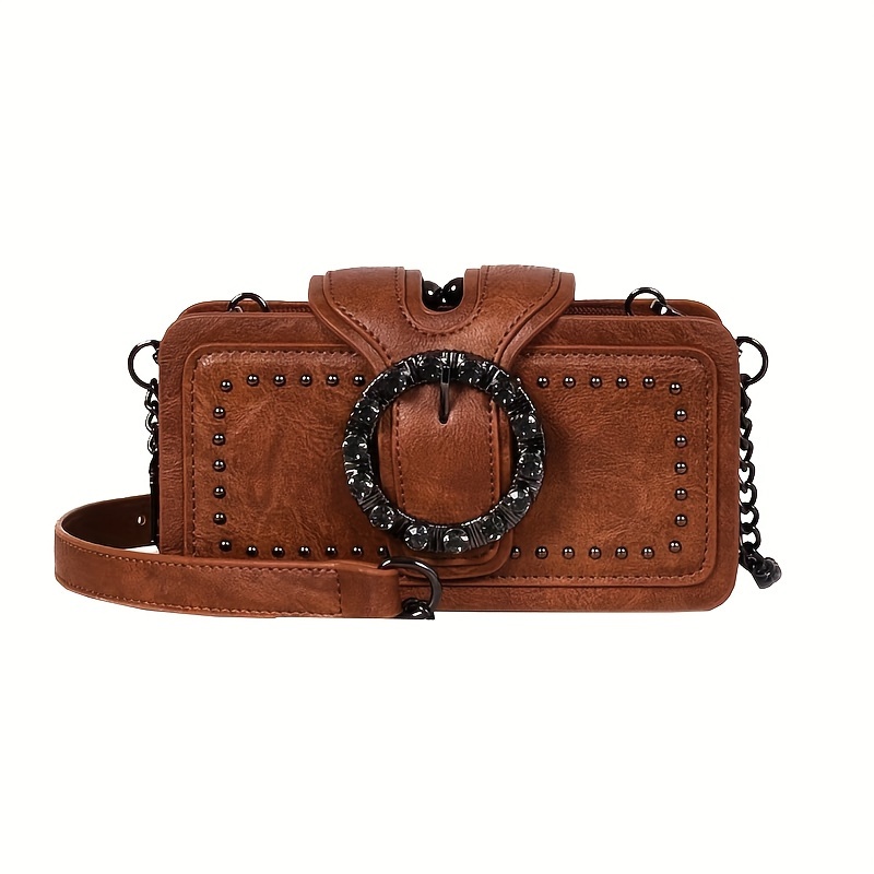 TEMU Retro Studded Decor Crossbody Bag, Women's Small Shoulder Bag, Buckle Decor Purse