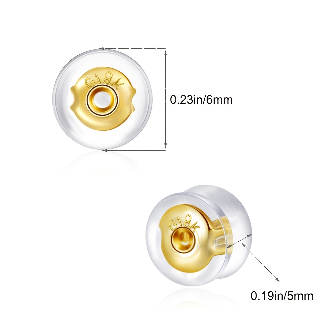 12pcs Locking Secure Earring Backs For Studs, Silicone Backs Gold