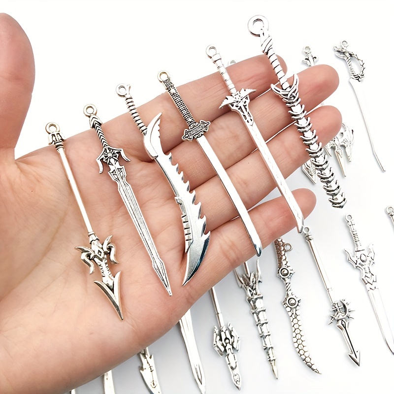 Mixed 20pcs Antique Silver Color Sword Gun Bow and Other Weapon Design Alloy Pendants for Bracelet Necklace DIY Crafts Jewelry Making Supplies,Temu