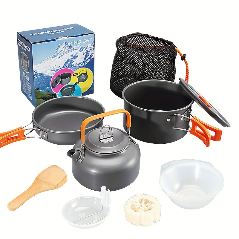 Juego de utensilios de cocina para acampar Juego de ollas para exteriores  de alúmina dura para viajes de picnic (negro) Ndcxsfigh