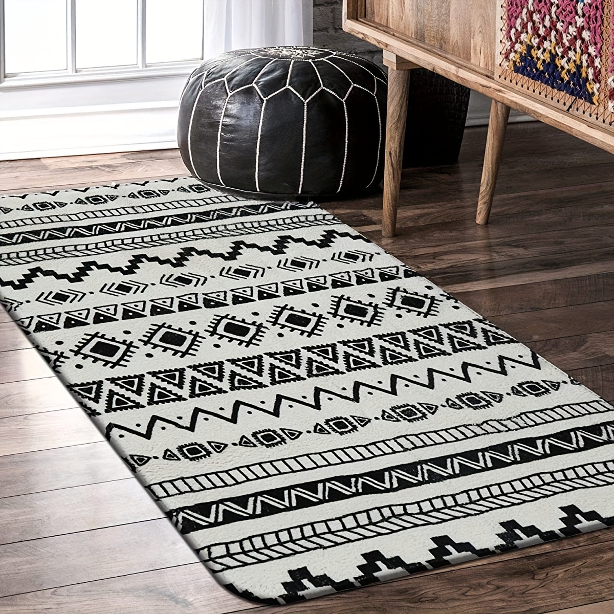 1pc Kitchen Rugs And Mats Non Skid Washable Non-Slip, Black And White Area  Kitchen Floor Mats Rug , Backing Mat For Doorway Mats Runner Rug, Geometric