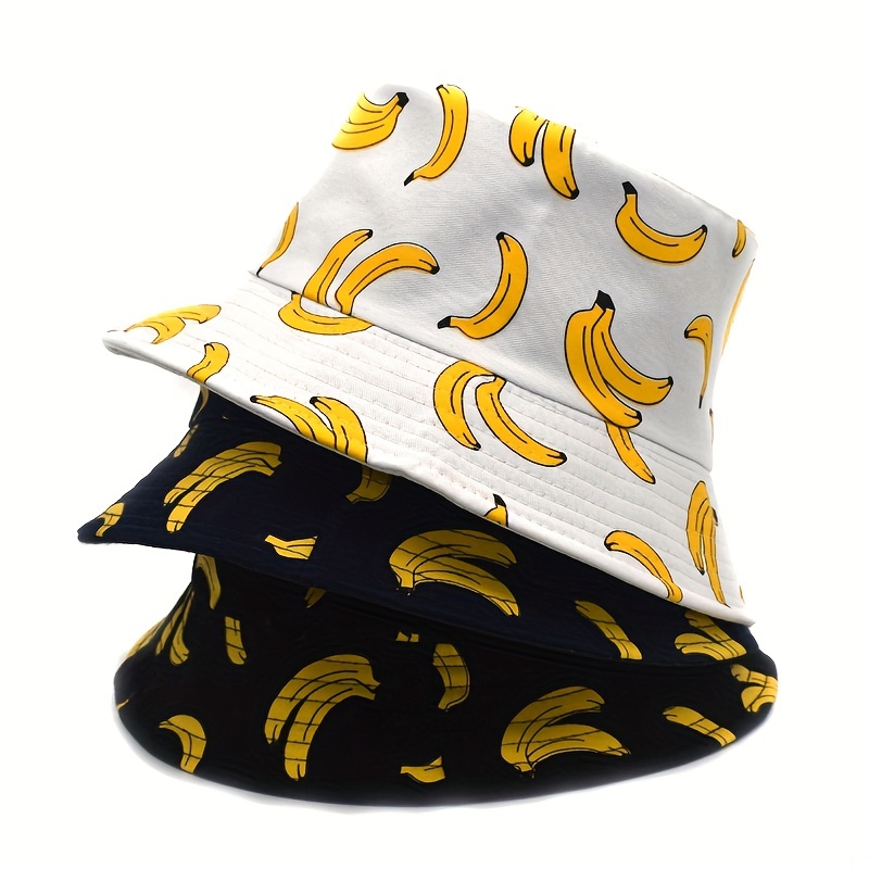 Cartoon Banana Print Bucket Hat Candy Color Reversible - Temu Canada