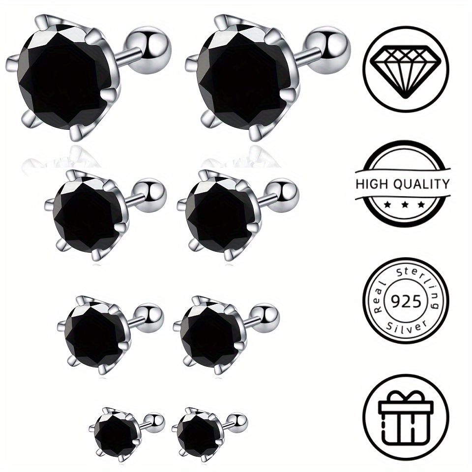 

Baguette Ringen 6.5/5/4/3.5mm Black Moissanite S925 Pure Silvery Round Earrings, For Men And Women Couples Hip Hop Western Style Proposal Engagement Wedding Anniversary Birthday