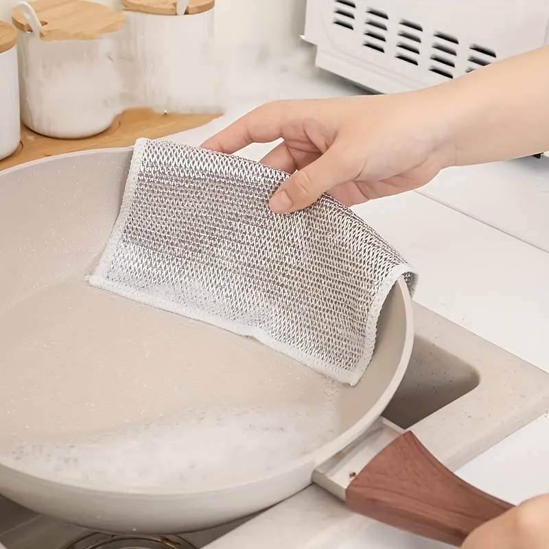5/10pcs, Dishwashing Cloth, Steel Wire Dishwashing Cloth, Household  Cleaning Cloth, Grid Non-stick Oil, Wiping Cloth, Kitchen Stove Dishwashing  And