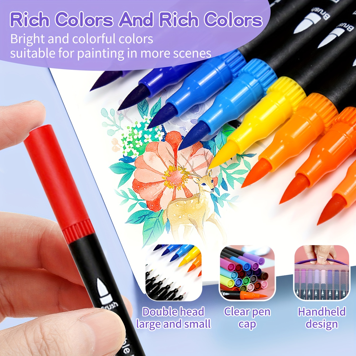 Watercolor Brush Markers, Set of 36 Vivid Colors Flexible Brush Tip  -Kingartco.