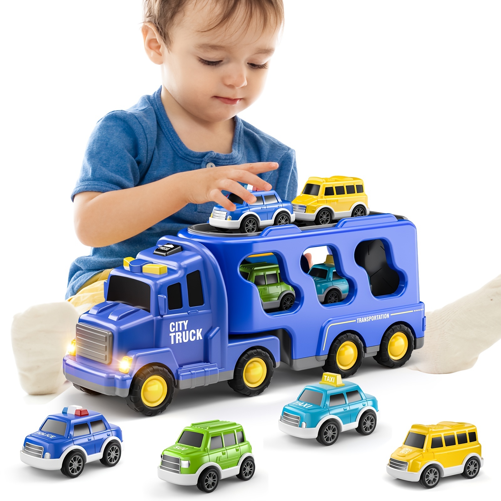 Construction Truck Toys for 3 4 5 6 Year Old Boys, 5-in-1 Friction Power Toy  for Kids 3-5, Carrier Truck Cars for Toddlers 1-3, Kids Toys Set for Age  3-9, Christmas for 3+ 