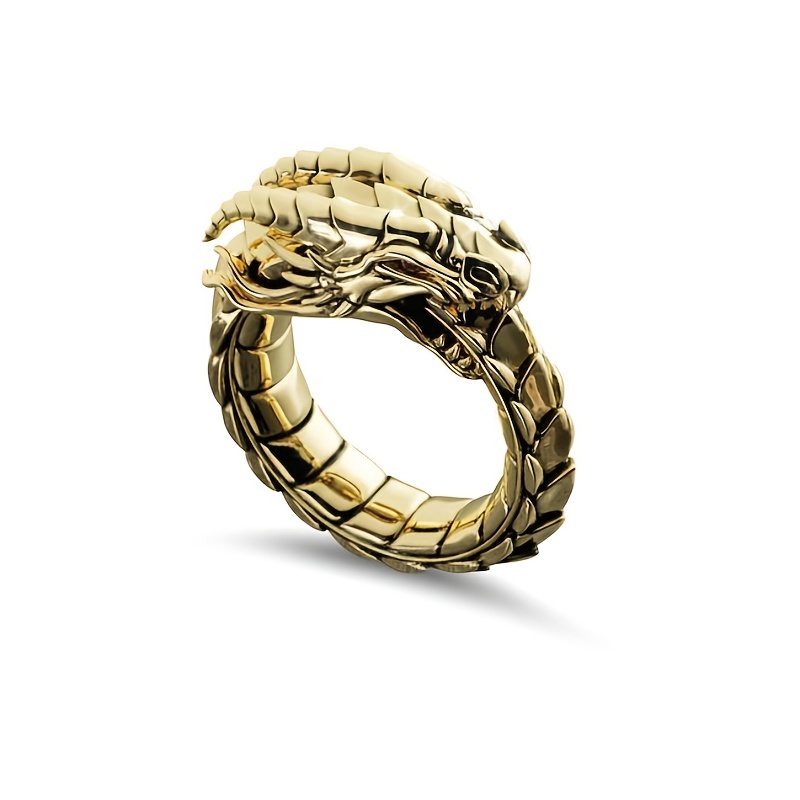 Men's Dragon Finger Golden Ring, Zircon Set