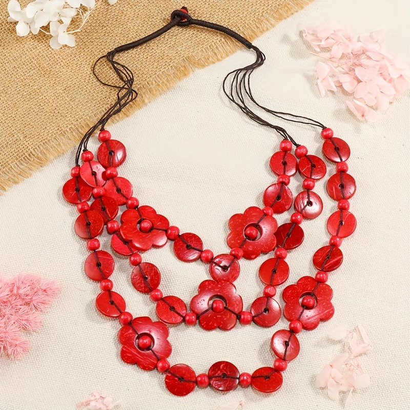 Boho Coconut Shell Flower Wooden Beaded Necklace