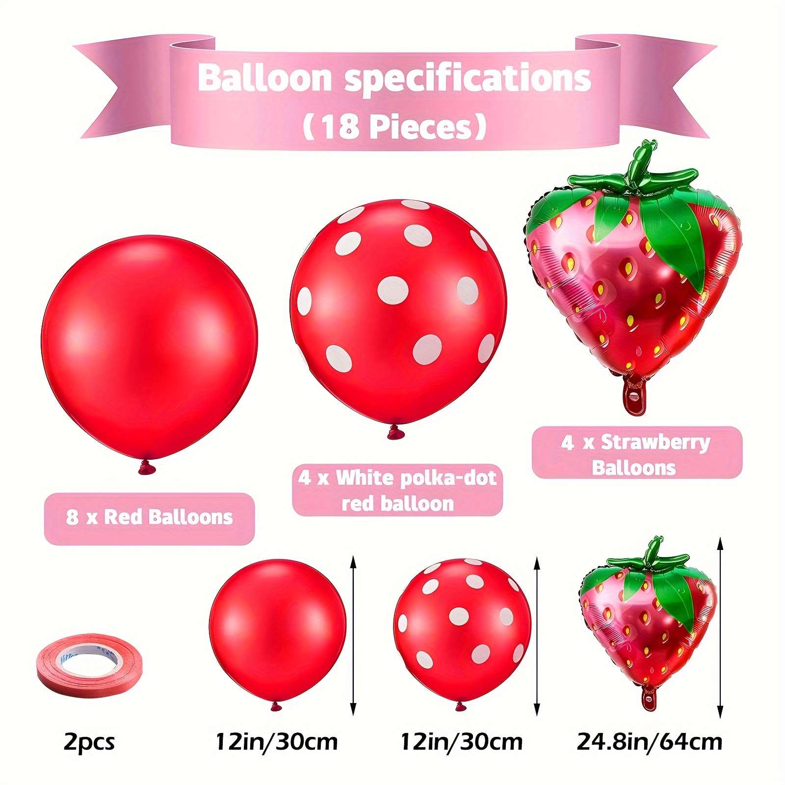 Strawberry Party Decoration Balloon Garland Set, Girl Birthday Party  Supplies, Strawberry Red Aluminum Foil Balloon Latex Balloon