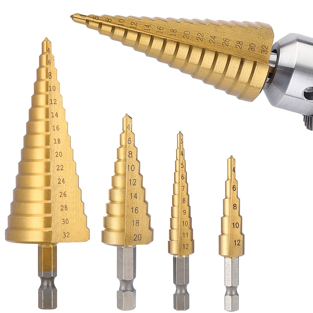 Step Drill bit High Speed Steel Step Drill Bit for Metal Wood Hole Cutter  Woodworking Power Tools 4-12mm 4-20mm 4-32mm by HUANGYUZHENZHI (Color :  3PCS(4 12 4 20 4 32), Shank Shape 