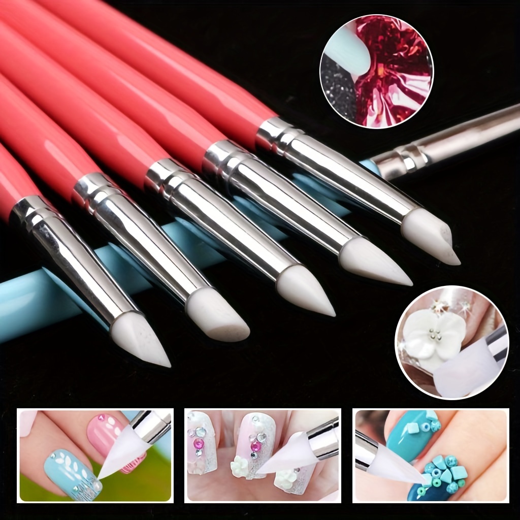 Nail Brush Set 5pcs Dual-Ended Silicone Sculpture Carving Manicure Painting  Dotting Brush Nail Tip Tool