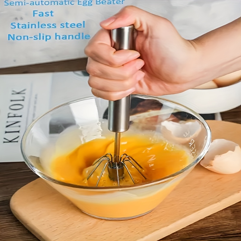 Semi-Automatic Egg Whisk Hand Push Egg Beater Stainless Steel