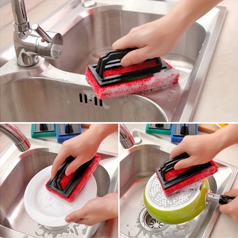 1pc Multi-function Cleaning Sponge With Handle, Modern Plastic Kitchen  Sponge For Cleaning