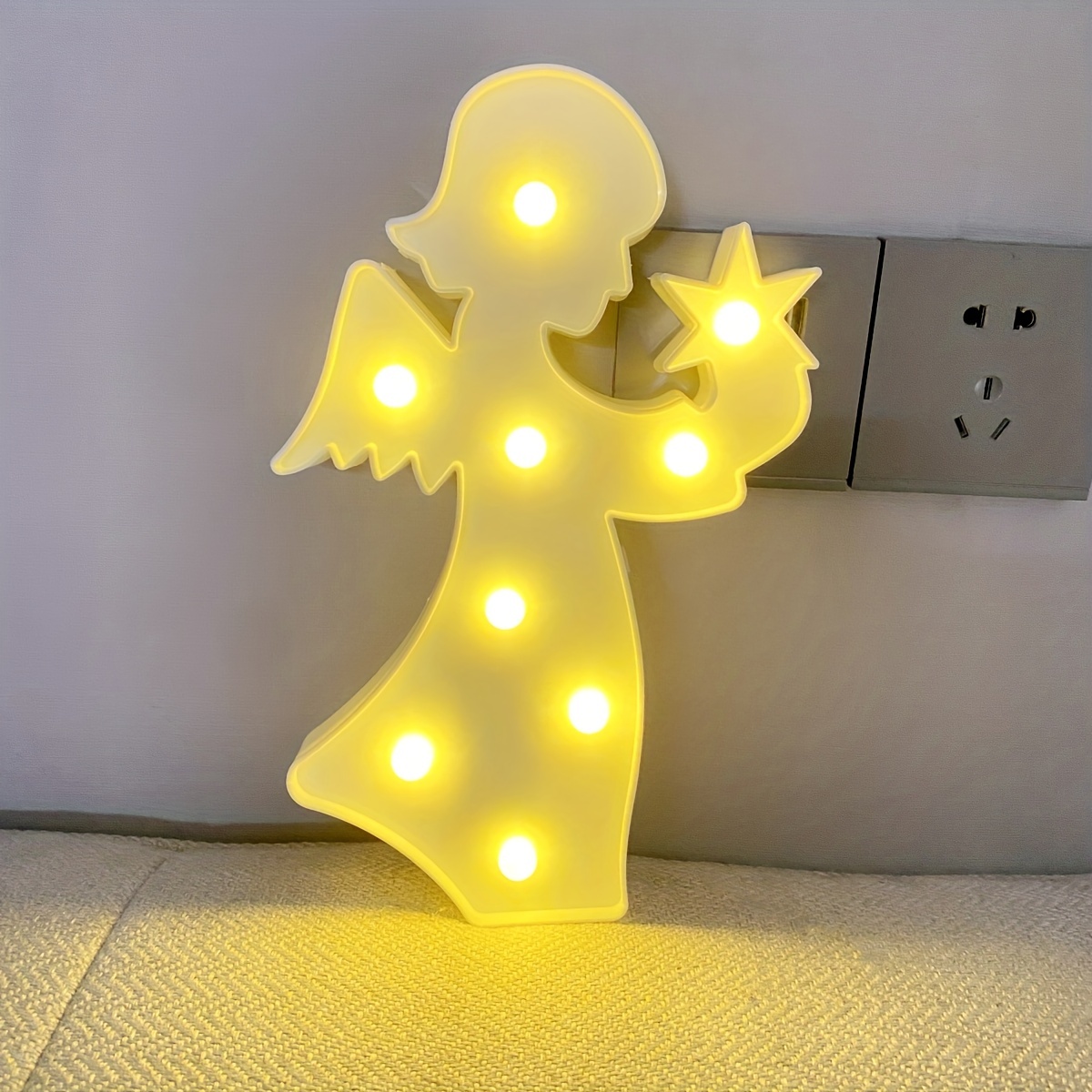 1 pièce, lumière décorative LED ange, taille ange néon LED 27,69 x 17,27  cm, lampe décorative de table et murale alimentée par batterie, pièce