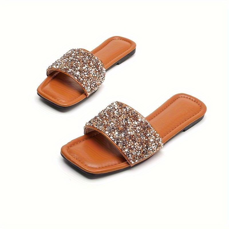 Women's Pointed Toe Slide Sandals 3d Triangle Decor Open Toe - Temu