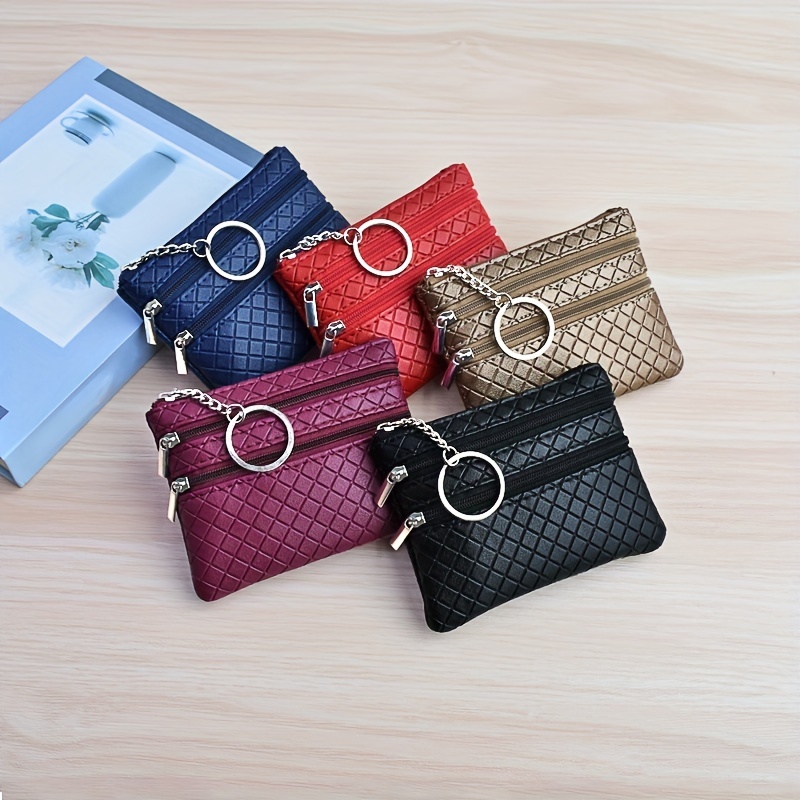 

Mini Argyle Embossed Coin Purse, Fashion Credit Card Holder, Multi Zipper Pu Leather Wallet