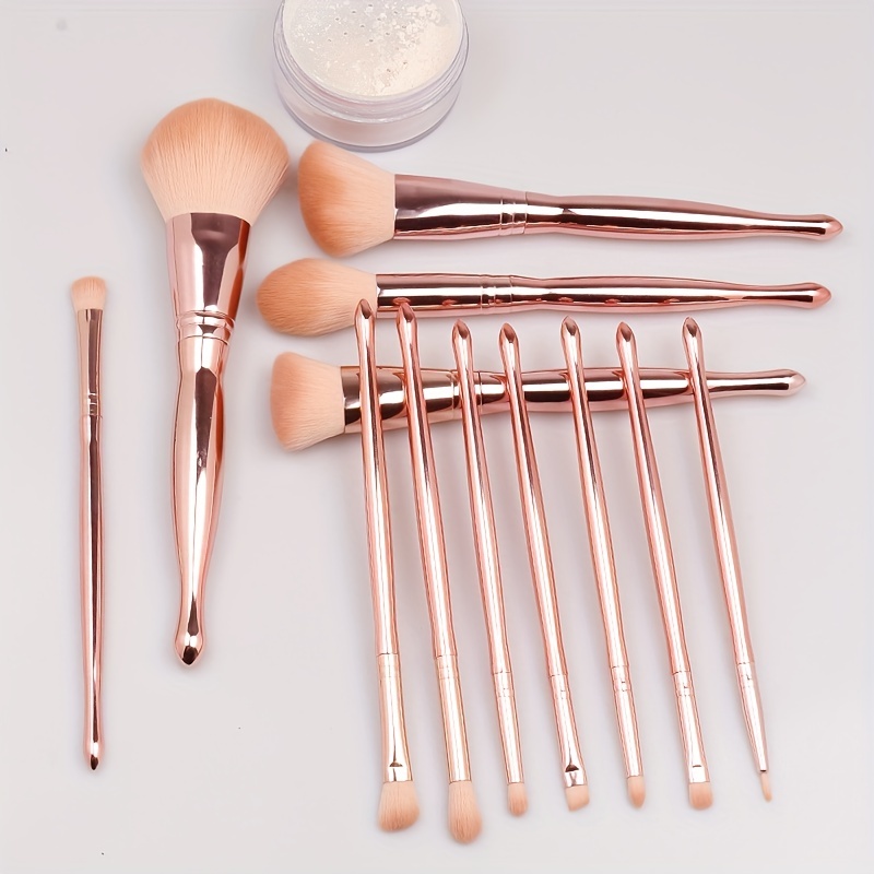 Juego de 12 piezas/set de brochas de maquillaje de pelo sintético, que  incluye brocha para mezclar sombra de ojos, herramientas cosméticas para  rostro