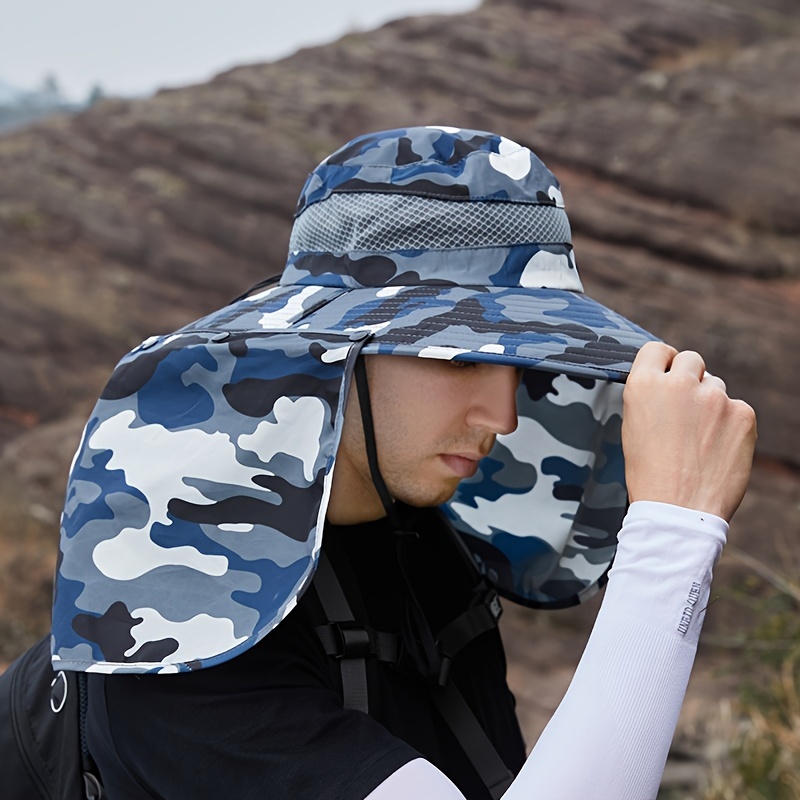 Camouflage Print Summer Outdoor Hat Headwear Men Summer Fisherman Hat  Waterproof Hollow Out Breathable Adjustable Windproof Stra