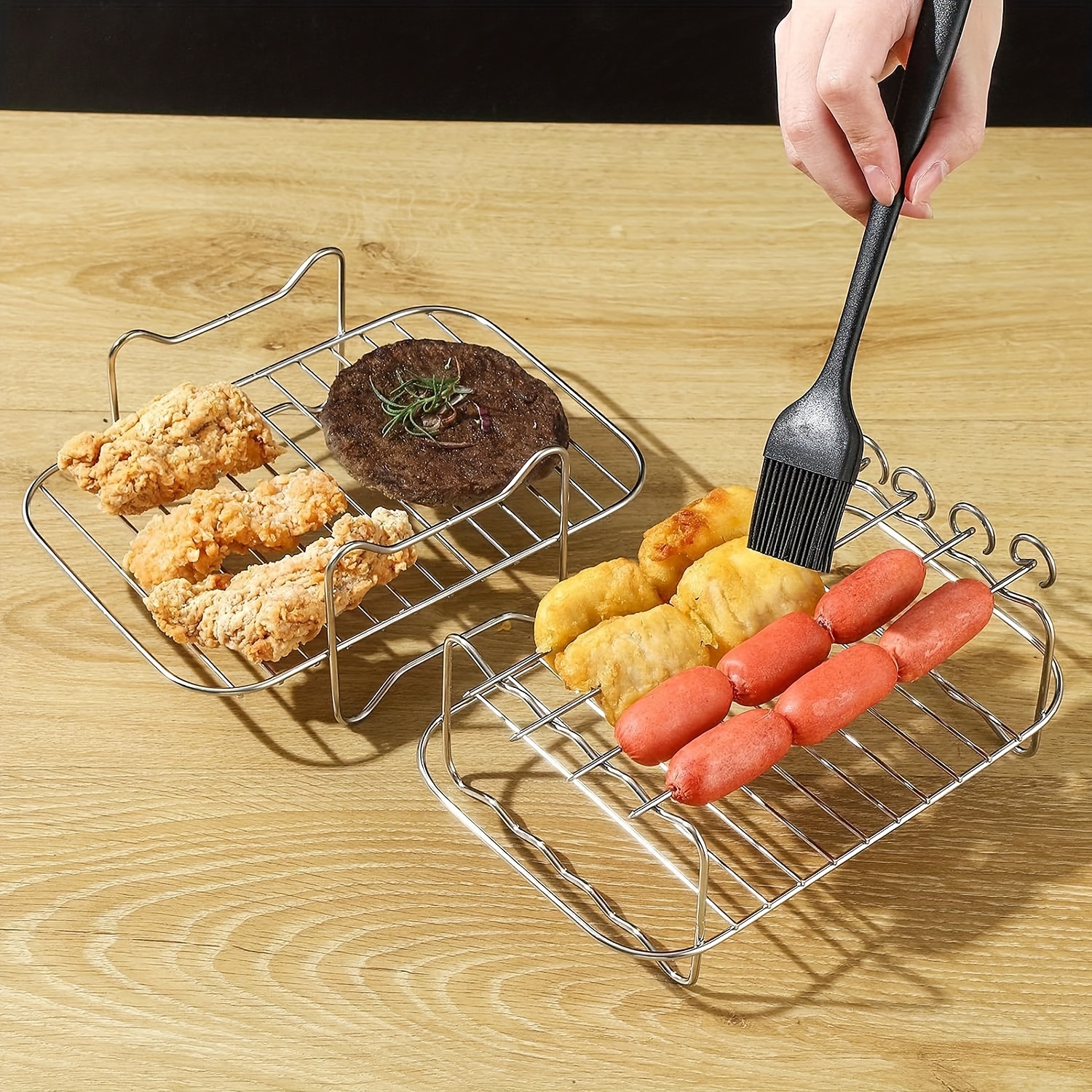 Stainless Steel Air Fryer Accessories with 4 Barbecue Sticks Set Of 2  Non-stick Air Fryer Rack Multipurpose Double Layer Rack Metal Bread Holder  for Most 3.7Qt-4.2Qt Air Fryers Ovens 