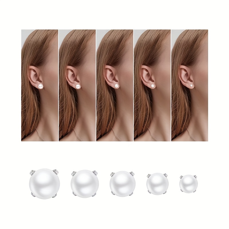 Elegant Faux Pearl Stud Earrings Set Teen Girls Stainless - Temu