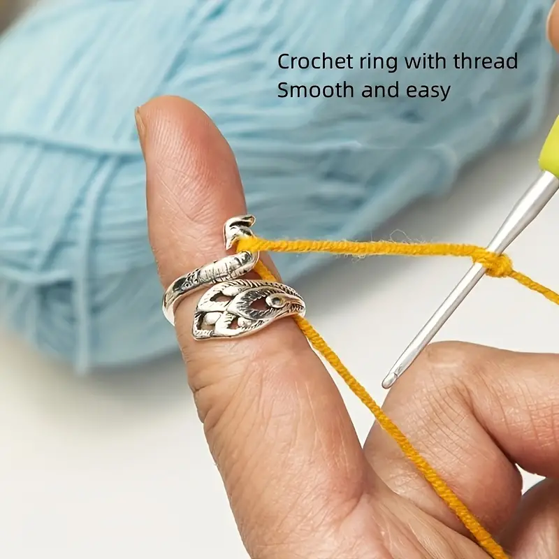 Adjustable Hook Wool With Thread Ring Crochet Ring For - Temu