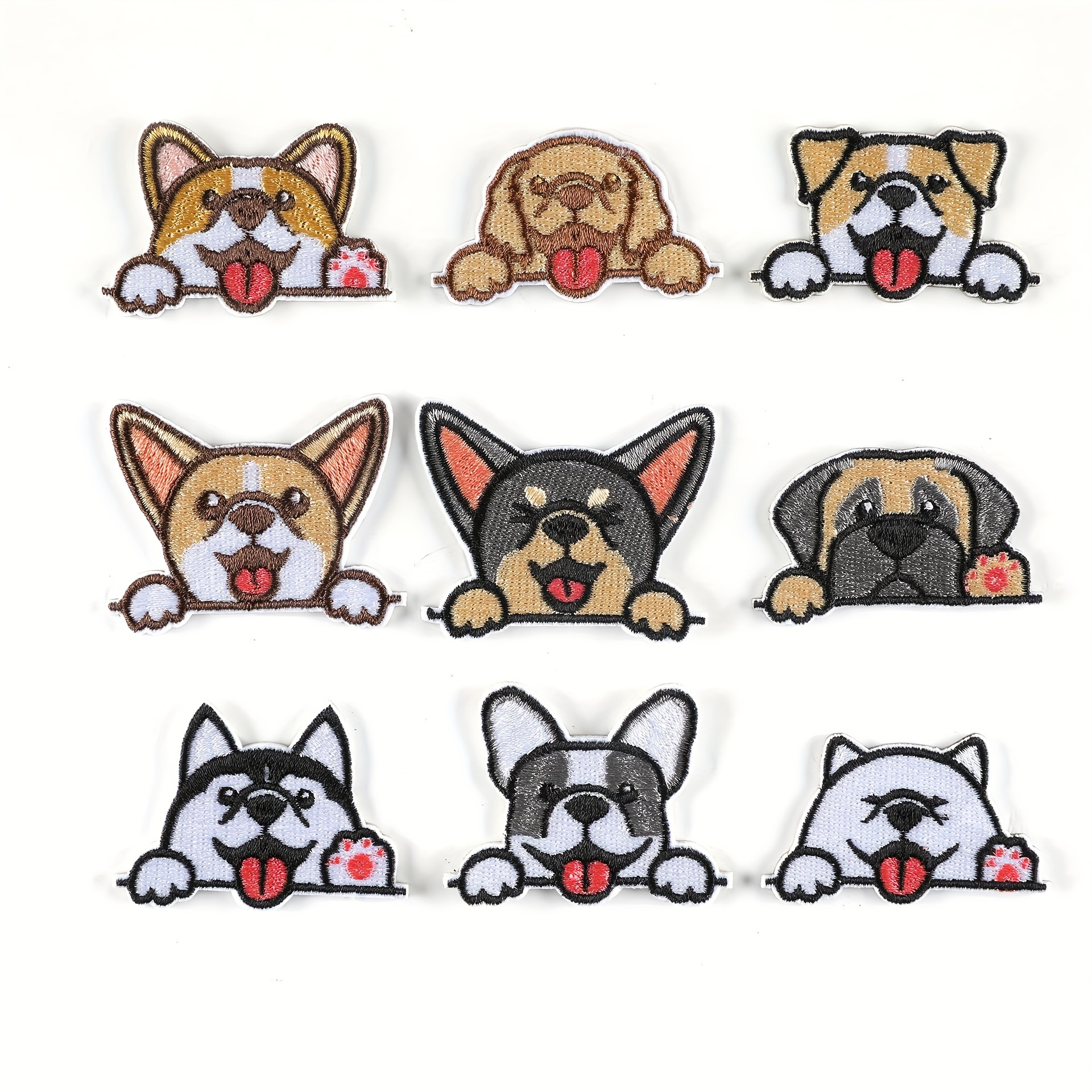 9個の子犬用セルフアドヒーシブクロスステッカー ステッチ刺繍の衣服