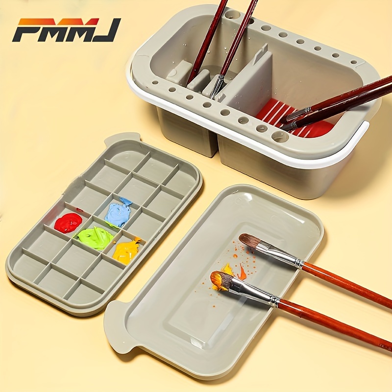Leakproof Paint Brush Washer Set 4 Paint Brushes 4 Cleaning Mixing Cup,  Cleaner and Holder Palette Lid for Cleaning Acrylic, Watercolor, Oil  Painting