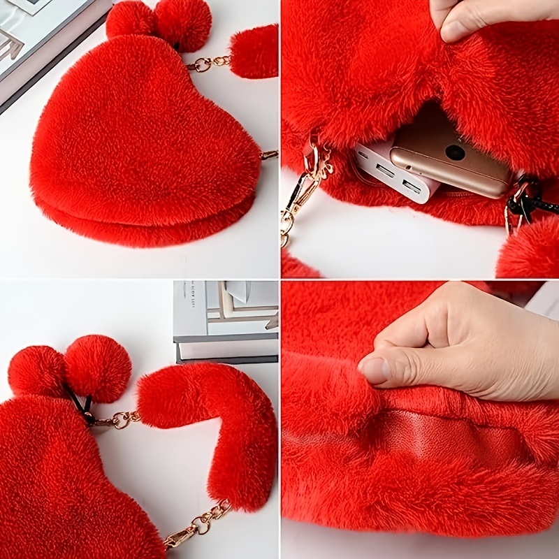  FRCOLOR 1pc Peach Heart Shaped Bag Pink Heart Bag Heart Bags  Fuzzy Purse Crossbody Bags Wallet Gift Bags Small Tote Purse for Women  Outdoor Chain Bag Faux Rabbit Fur Shoulder Bag