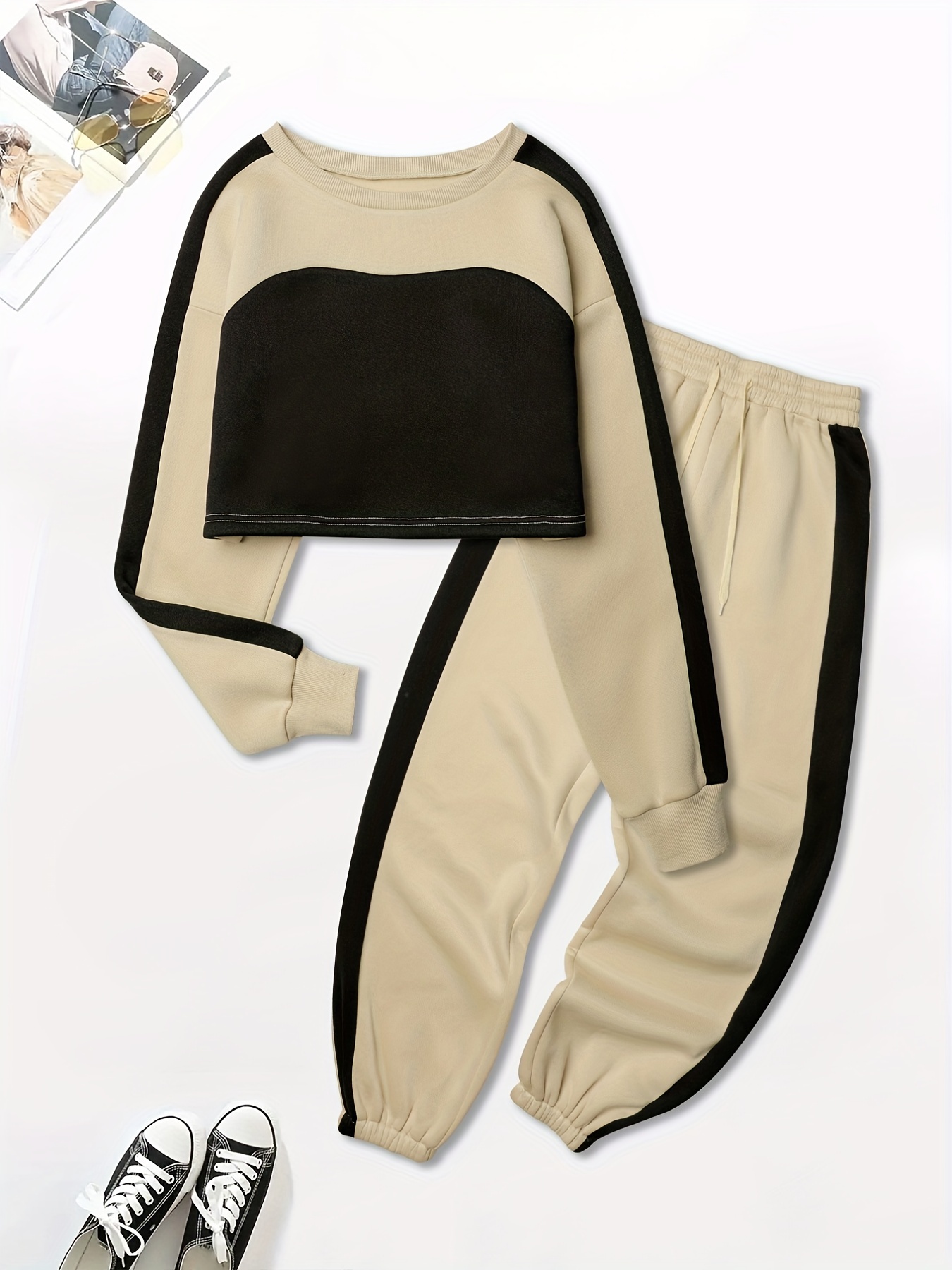 Official Print Casual Two-piece Set, Crew Neck Long Sleeve Tops & Long  Length Jogger Pants Outfits, Women's Clothing